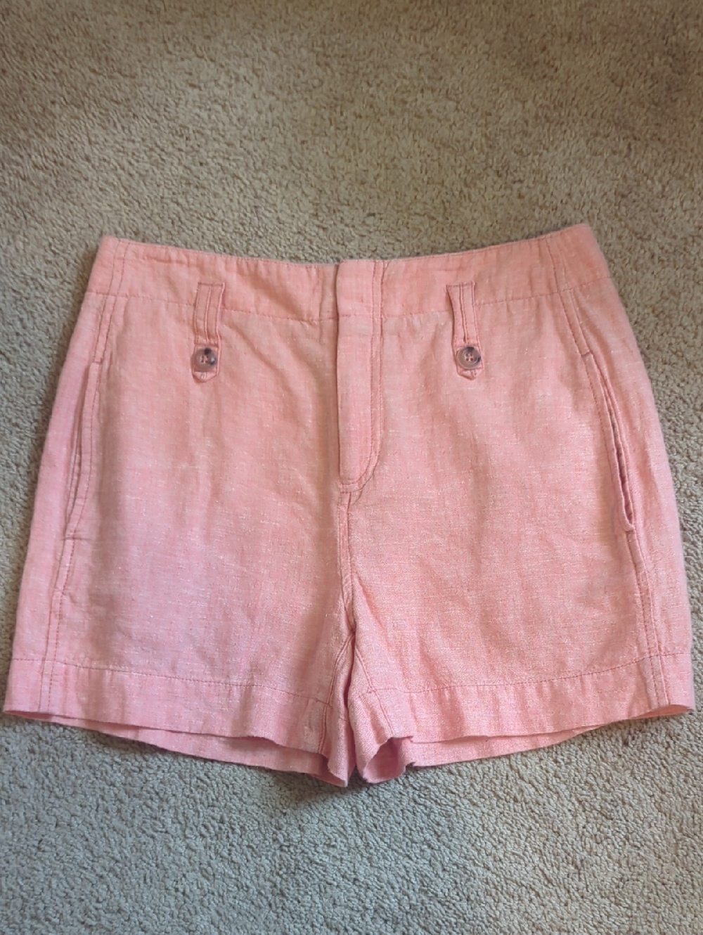 Anthropologie Pink/Coral Linen-Blend Shorts